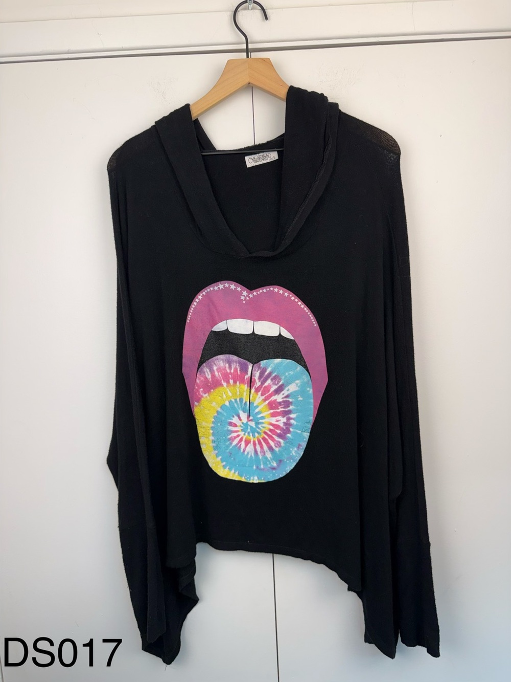 Lauren Moshi Tie Dye Tongue Oversized Hoodie Black M/L